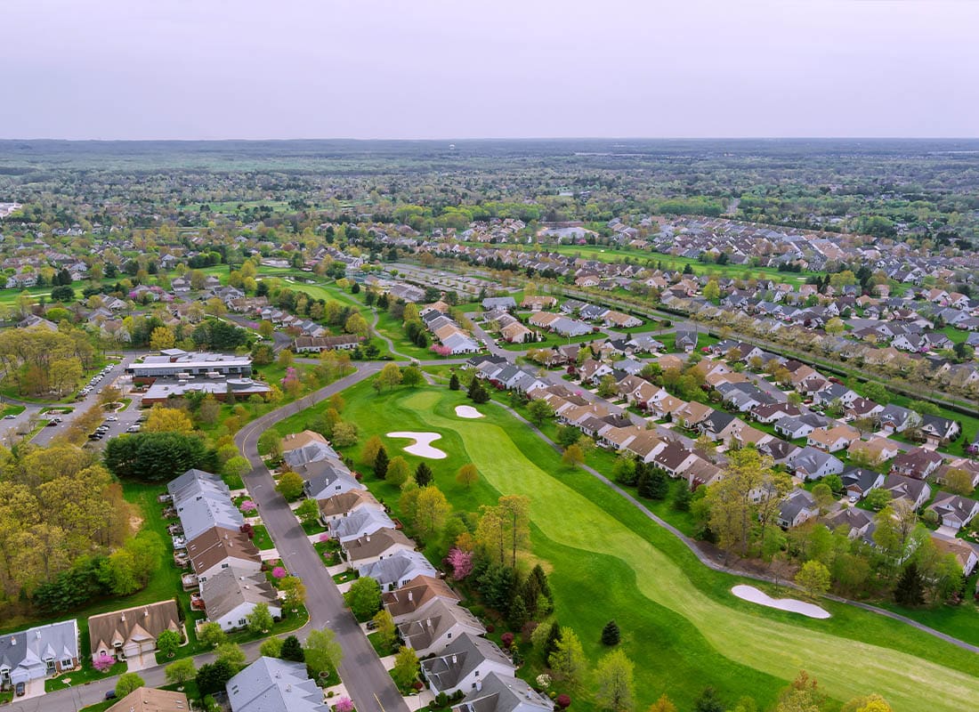 Kettering, OH - Aerial View of the Suburbs of Ohio on a Cloudy Day